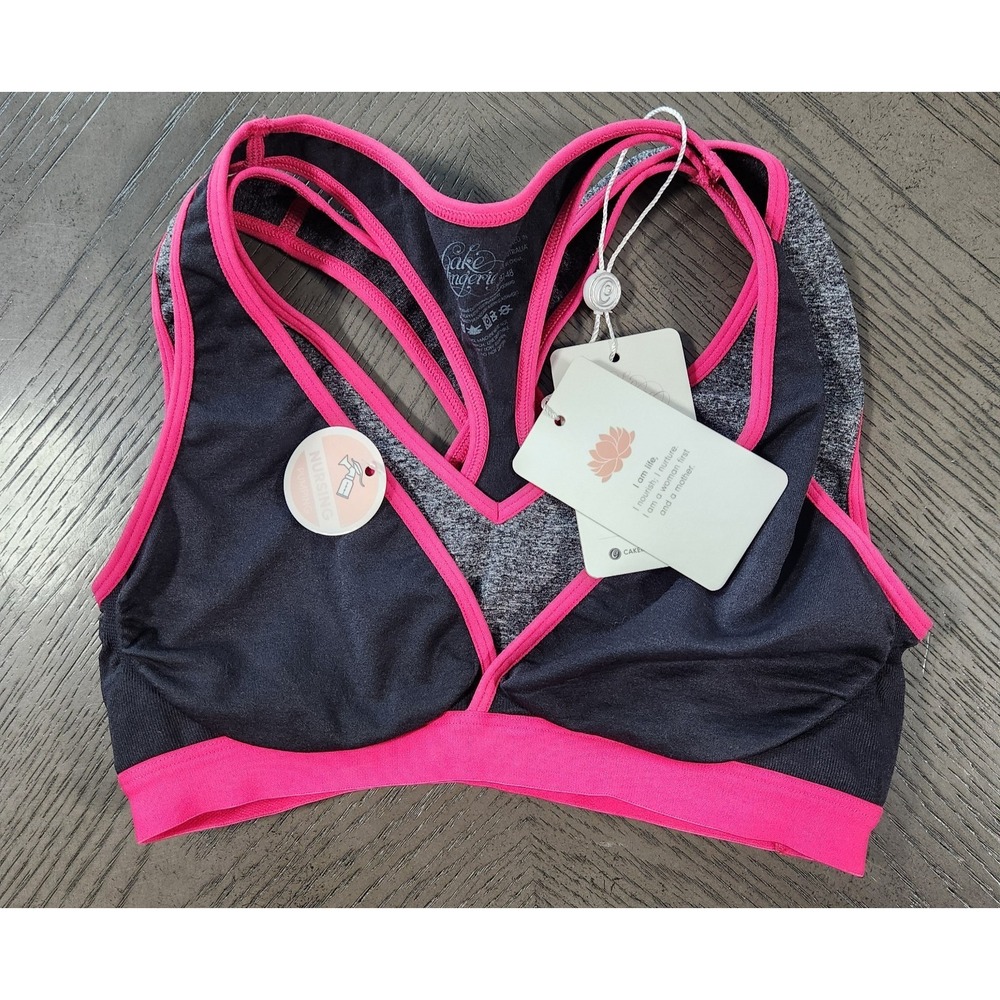 Cake Maternity Zest Nursing Sports Bra Charcoal Pink XS 26-1037-48